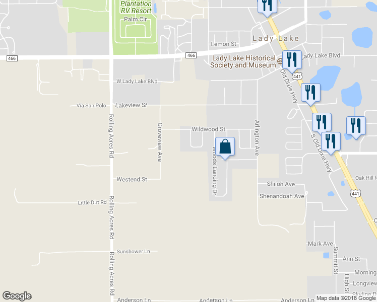 map of restaurants, bars, coffee shops, grocery stores, and more near 373 Carriage Lane in Lady Lake