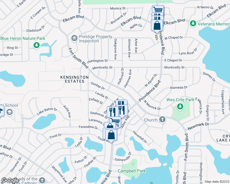 map of restaurants, bars, coffee shops, grocery stores, and more near 1653 Dunlap Drive in Deltona