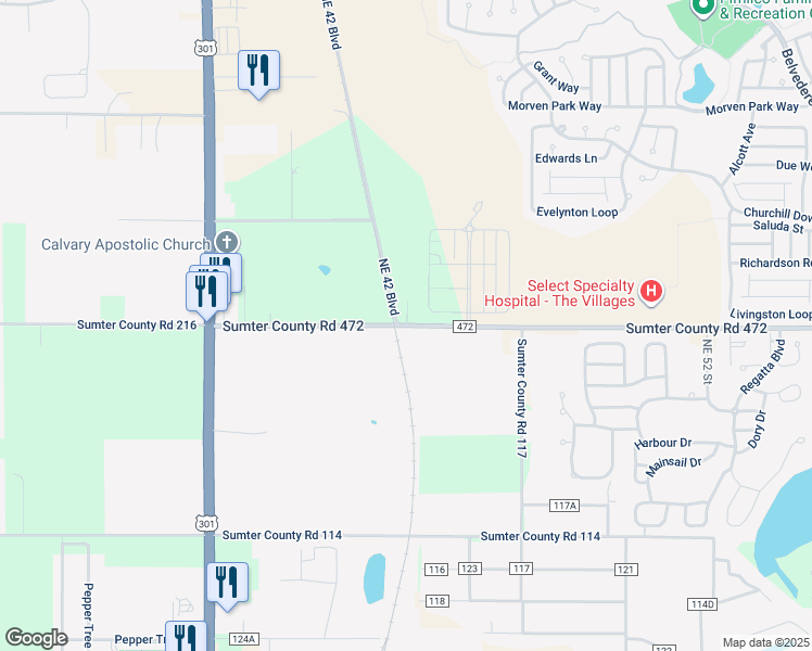 map of restaurants, bars, coffee shops, grocery stores, and more near 4488 County Road 472 in Oxford