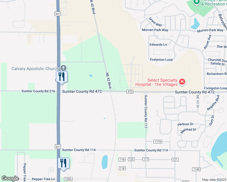 map of restaurants, bars, coffee shops, grocery stores, and more near 4458 County Road 472 in Oxford