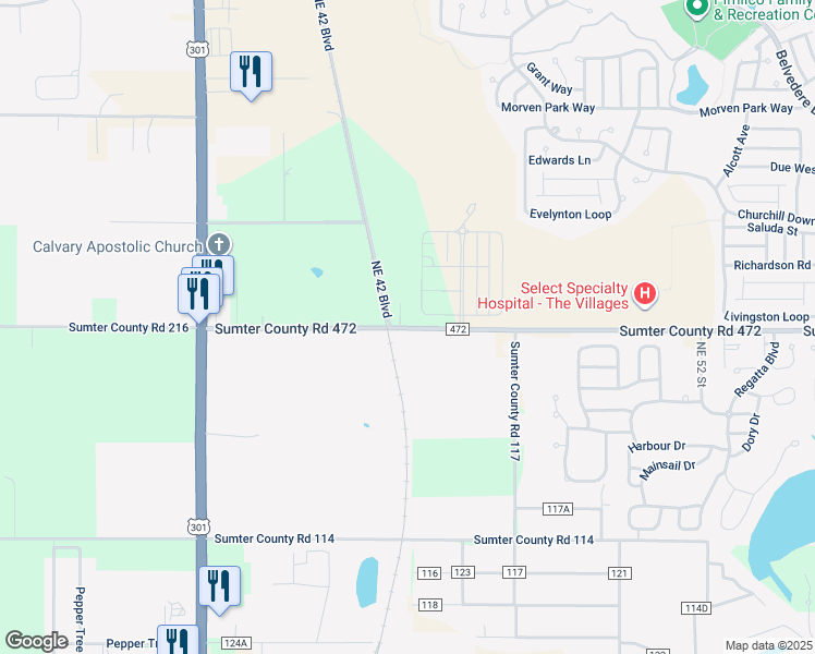 map of restaurants, bars, coffee shops, grocery stores, and more near 4458 County Road 472 in Oxford
