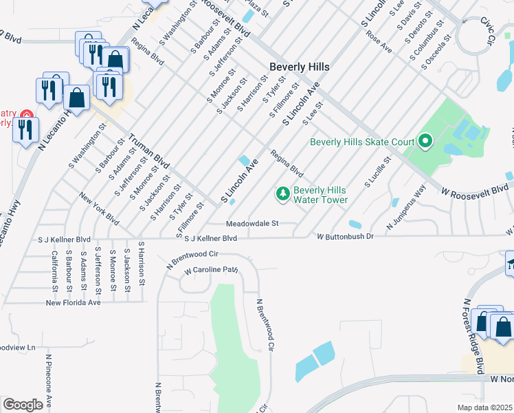map of restaurants, bars, coffee shops, grocery stores, and more near 224 South Davis Street in Beverly Hills