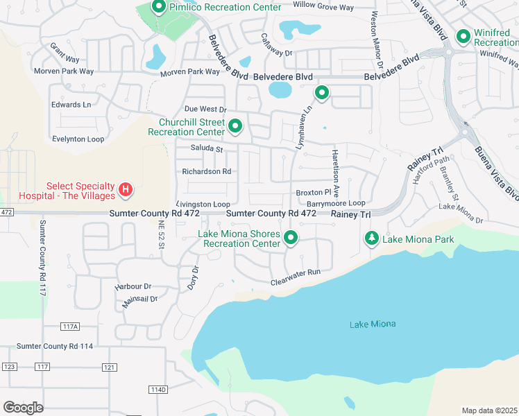 map of restaurants, bars, coffee shops, grocery stores, and more near 2320 Riley Road in The Villages