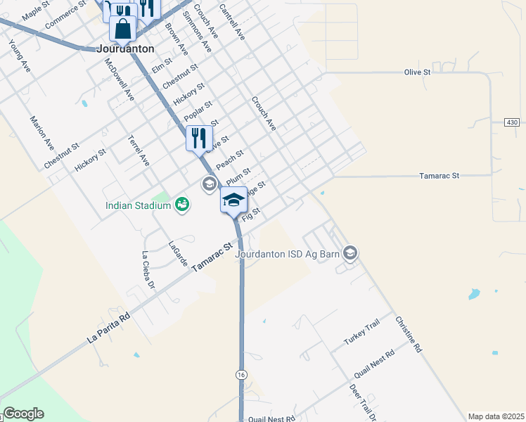 map of restaurants, bars, coffee shops, grocery stores, and more near 173 Campbell Avenue in Jourdanton