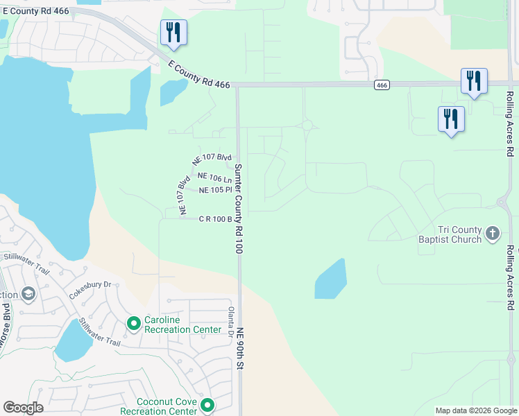 map of restaurants, bars, coffee shops, grocery stores, and more near 10524 Country Road 100 in Lady Lake
