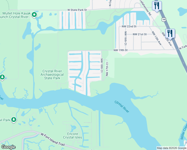 map of restaurants, bars, coffee shops, grocery stores, and more near 1920 Northwest 16th Street in Crystal River