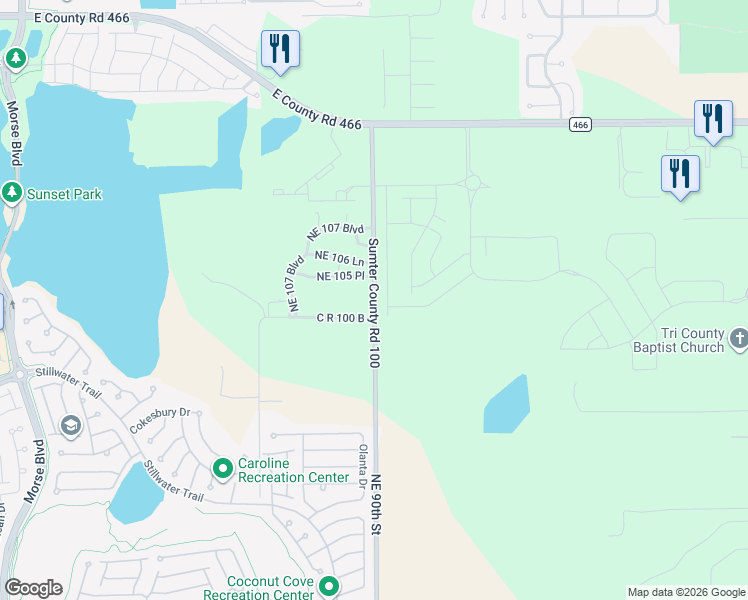 map of restaurants, bars, coffee shops, grocery stores, and more near 10524 County Road 100 in Lady Lake