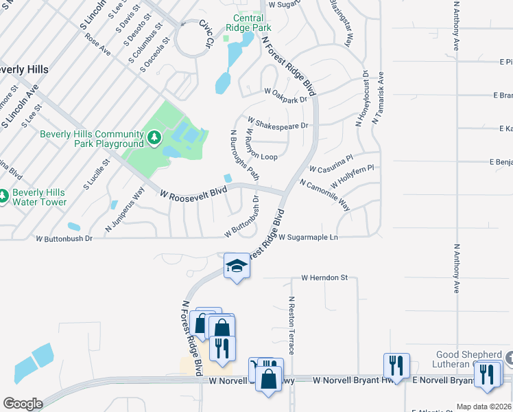 map of restaurants, bars, coffee shops, grocery stores, and more near 450 West Buttonbush Drive in Beverly Hills