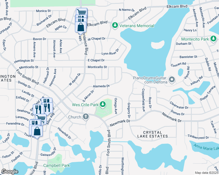map of restaurants, bars, coffee shops, grocery stores, and more near 1631 Giffen Avenue in Deltona