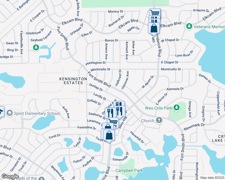 map of restaurants, bars, coffee shops, grocery stores, and more near 1636 Fort Smith Boulevard in Deltona
