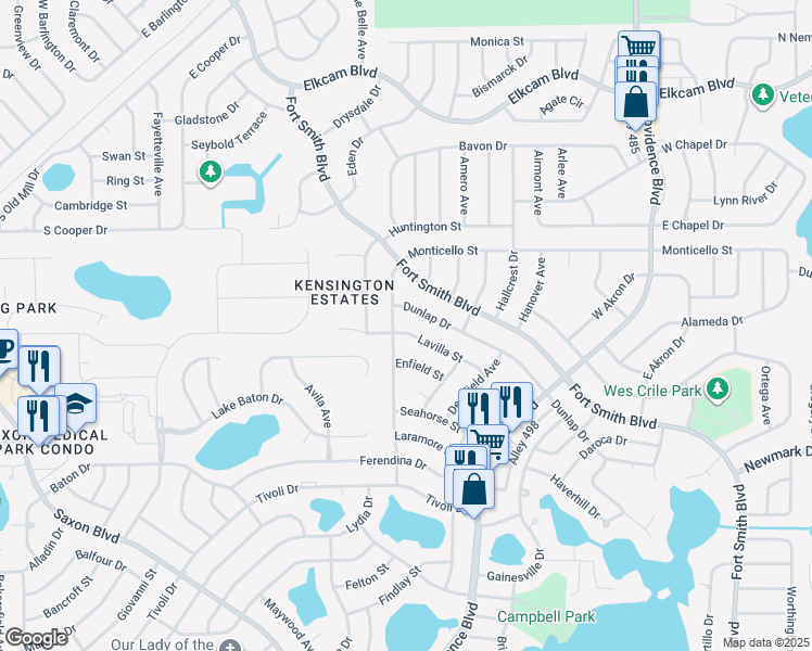 map of restaurants, bars, coffee shops, grocery stores, and more near 1506 Lavilla Street in Deltona