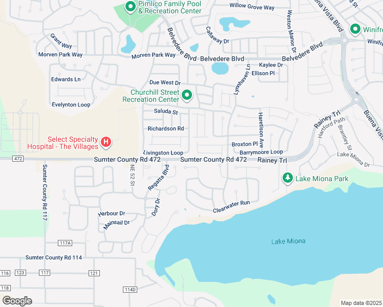 map of restaurants, bars, coffee shops, grocery stores, and more near 903 Livingston Loop in The Villages
