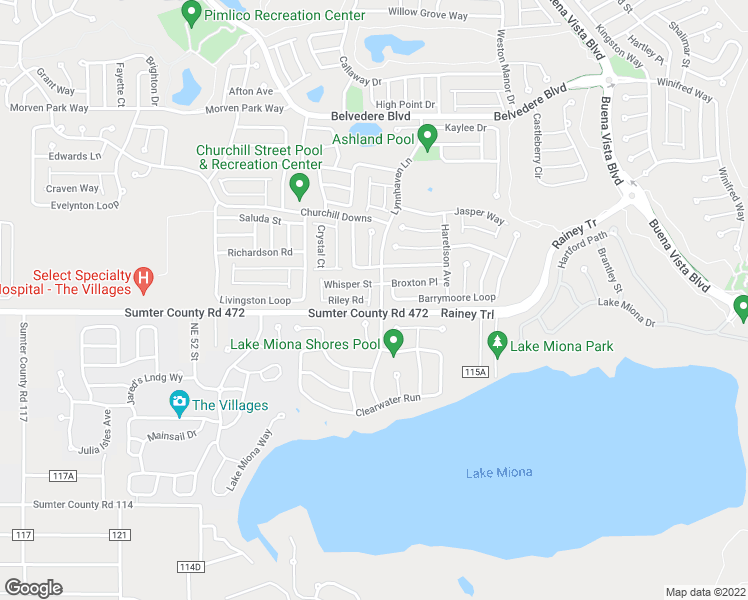 map of restaurants, bars, coffee shops, grocery stores, and more near 977 York Terrace in The Villages