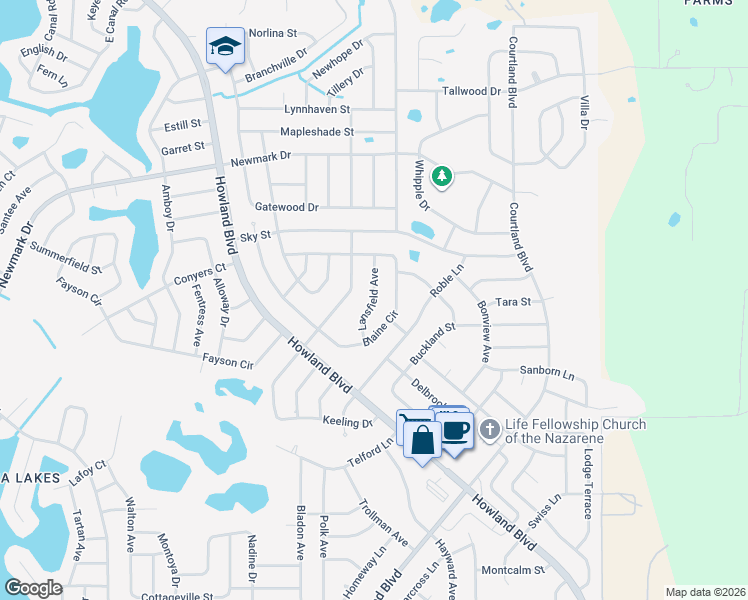map of restaurants, bars, coffee shops, grocery stores, and more near 1613 Lansfield Avenue in Deltona