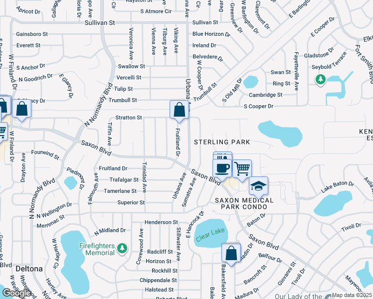 map of restaurants, bars, coffee shops, grocery stores, and more near 1648 Urbana Avenue in Deltona