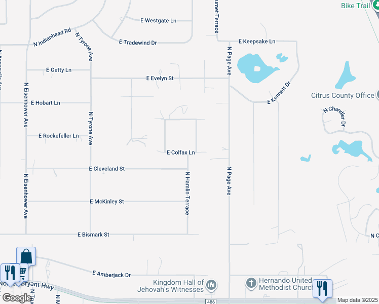 map of restaurants, bars, coffee shops, grocery stores, and more near 1827 East Colfax Lane in Hernando