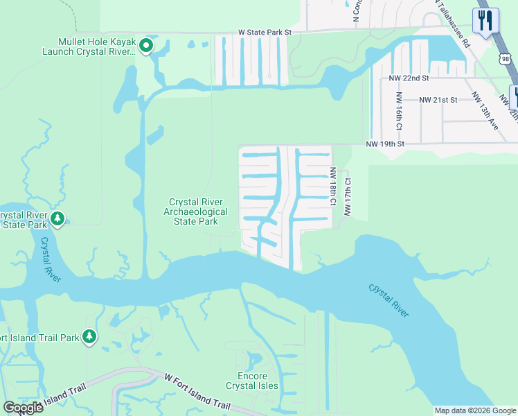 map of restaurants, bars, coffee shops, grocery stores, and more near 1920 Northwest 16th Street in Crystal River