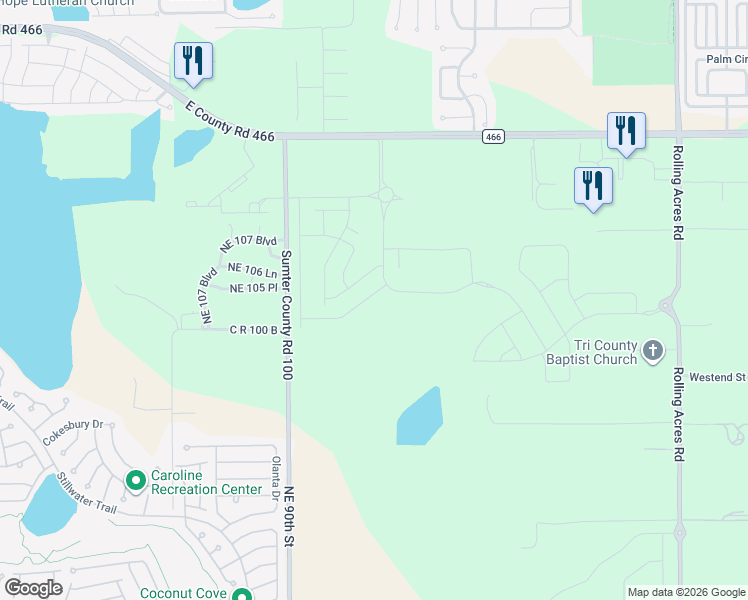 map of restaurants, bars, coffee shops, grocery stores, and more near 10532 Northeast 90th Street in Lady Lake