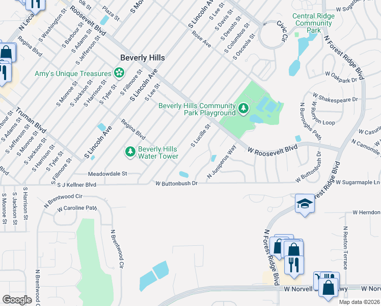 map of restaurants, bars, coffee shops, grocery stores, and more near 3171 North Brackenfern Point in Beverly Hills
