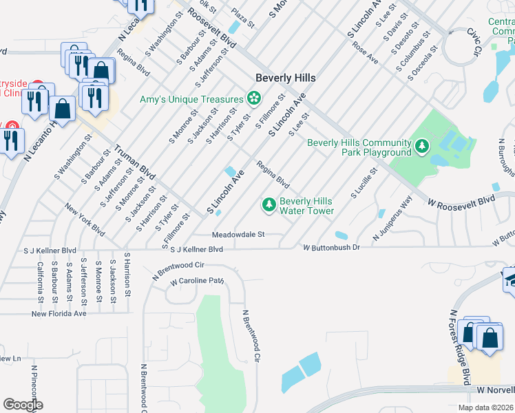 map of restaurants, bars, coffee shops, grocery stores, and more near 206 South Davis Street in Beverly Hills