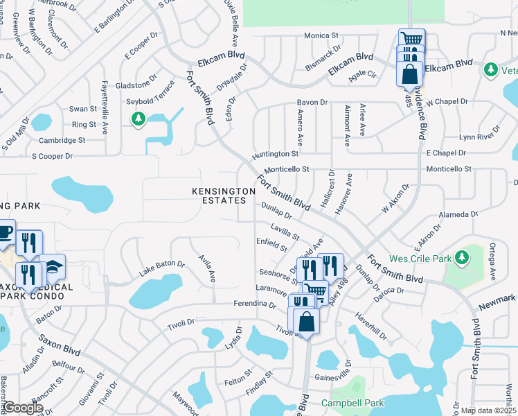 map of restaurants, bars, coffee shops, grocery stores, and more near 1506 Lavilla Street in Deltona