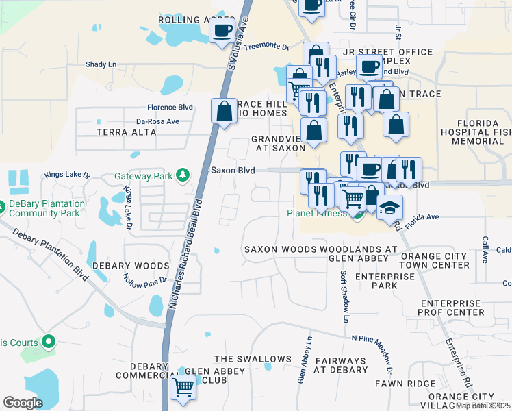 map of restaurants, bars, coffee shops, grocery stores, and more near 148 Bradwick Circle in DeBary