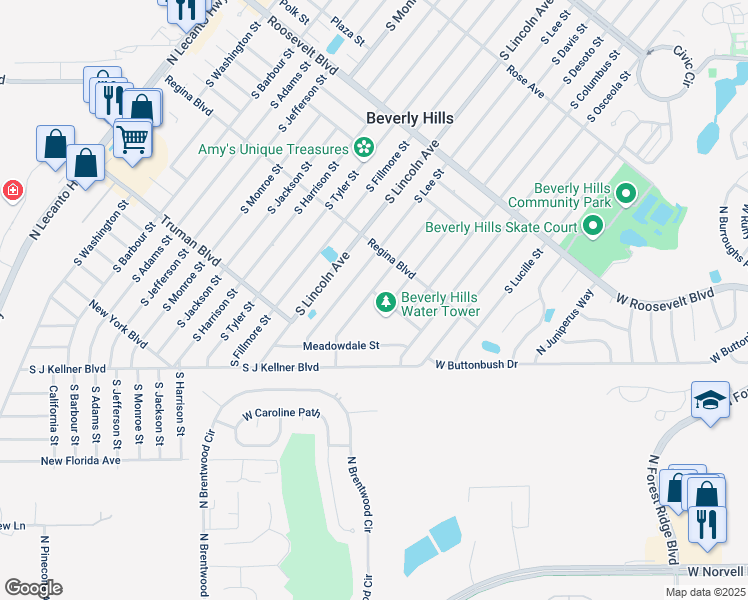 map of restaurants, bars, coffee shops, grocery stores, and more near 206 South Davis Street in Beverly Hills