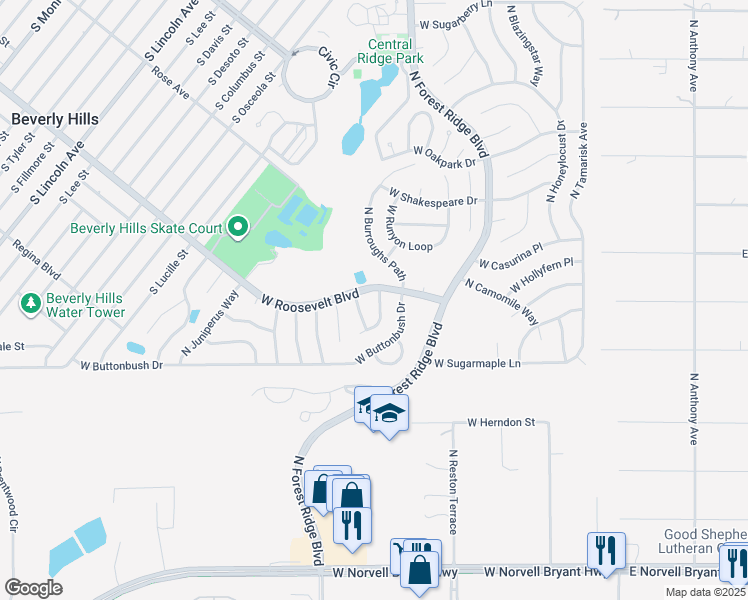 map of restaurants, bars, coffee shops, grocery stores, and more near 3146 North Chickasaw Way in Beverly Hills