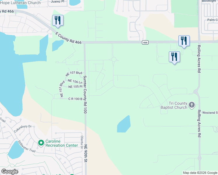 map of restaurants, bars, coffee shops, grocery stores, and more near 10532 Northeast 90th Street in Lady Lake