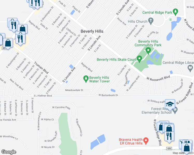 map of restaurants, bars, coffee shops, grocery stores, and more near 90 Regina Boulevard in Beverly Hills