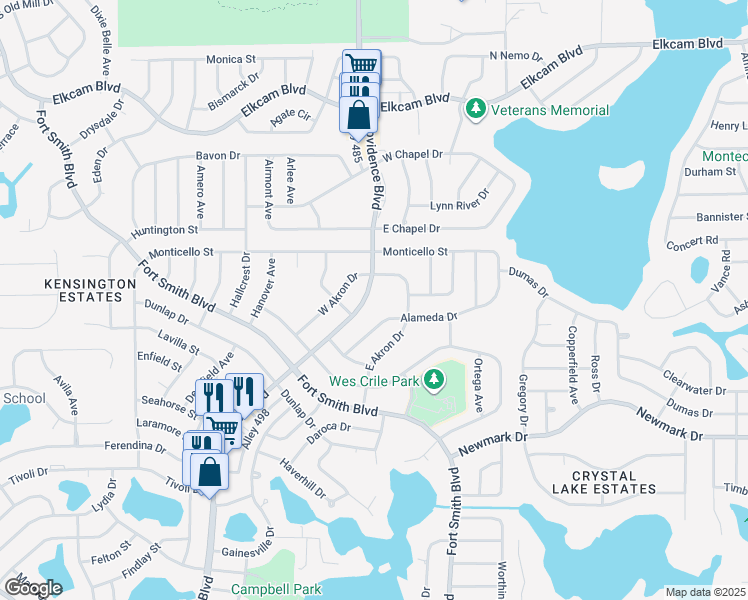map of restaurants, bars, coffee shops, grocery stores, and more near 1811 North Akron Drive in Deltona