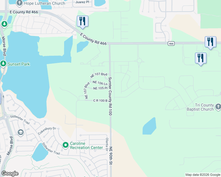 map of restaurants, bars, coffee shops, grocery stores, and more near 10532 Northeast 90th Street in Lady Lake