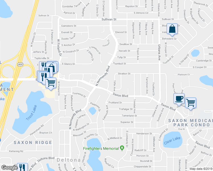 map of restaurants, bars, coffee shops, grocery stores, and more near 1670 East Apache Circle in Deltona