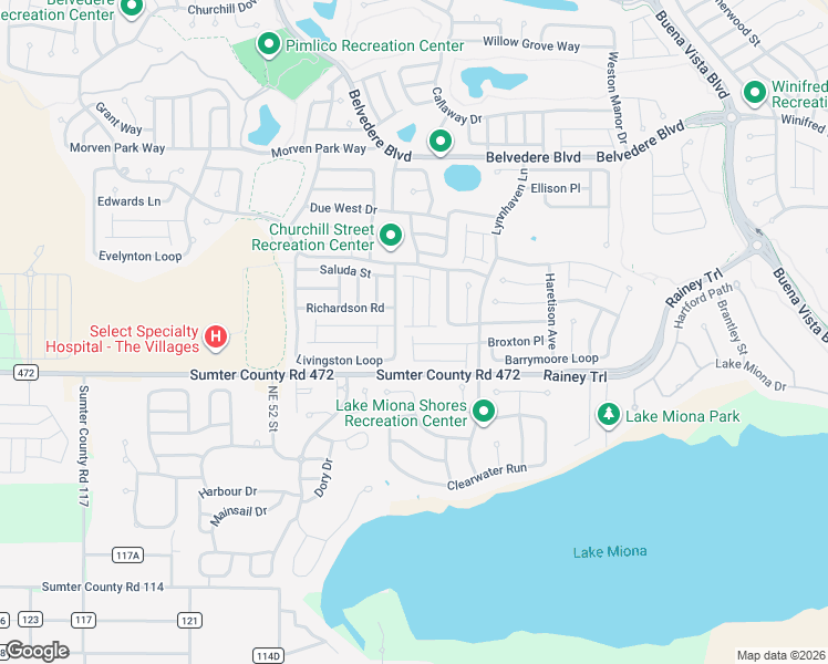 map of restaurants, bars, coffee shops, grocery stores, and more near 879 Livingston Loop in The Villages