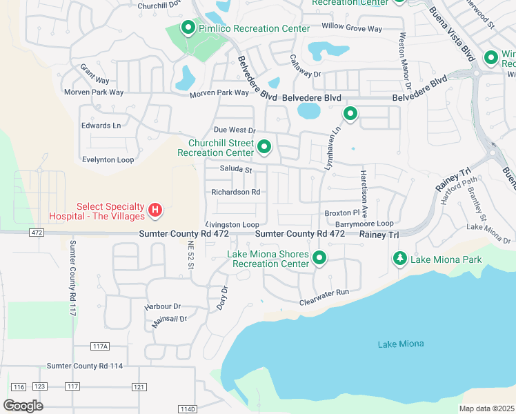 map of restaurants, bars, coffee shops, grocery stores, and more near 879 Livingston Loop in The Villages