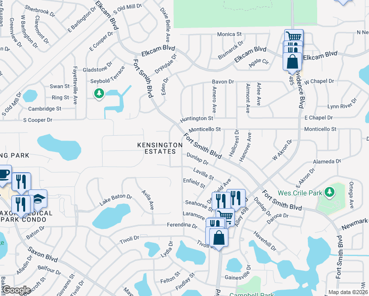 map of restaurants, bars, coffee shops, grocery stores, and more near 1695 April Avenue in Deltona