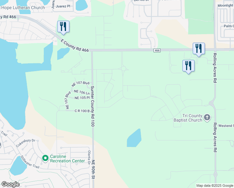 map of restaurants, bars, coffee shops, grocery stores, and more near Northeast 90th Street in Lady Lake