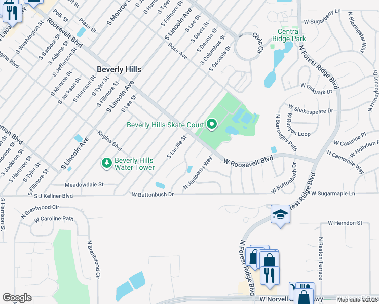 map of restaurants, bars, coffee shops, grocery stores, and more near 3275 North Maidencane Drive in Beverly Hills