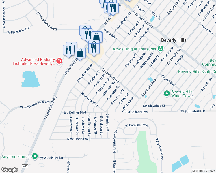 map of restaurants, bars, coffee shops, grocery stores, and more near 313 South Jefferson Street in Beverly Hills