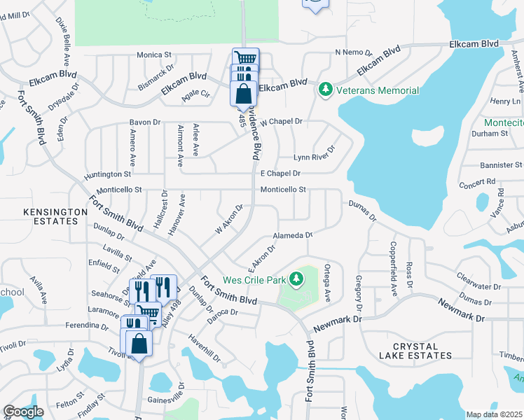 map of restaurants, bars, coffee shops, grocery stores, and more near 1811 North Akron Drive in Deltona