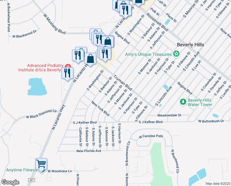 map of restaurants, bars, coffee shops, grocery stores, and more near 313 South Jefferson Street in Beverly Hills