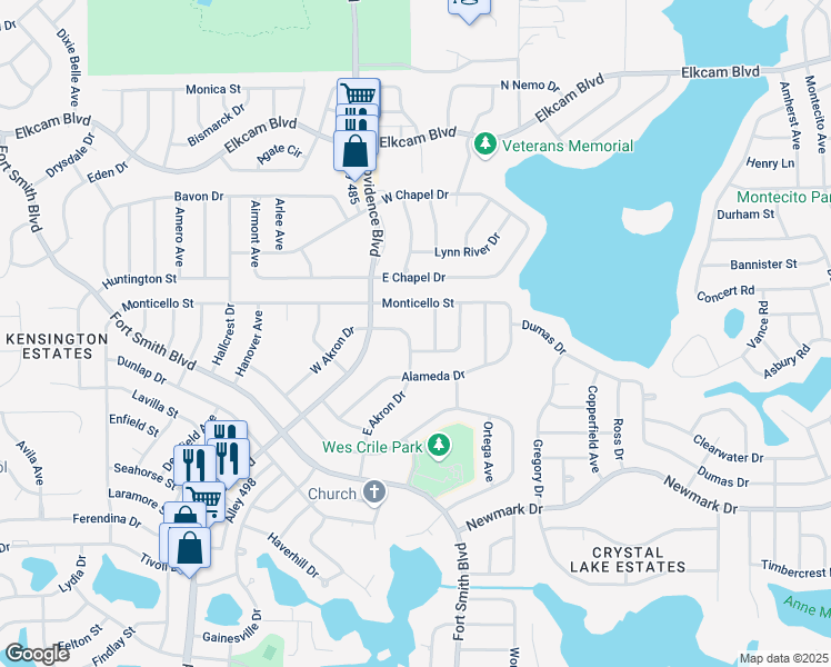 map of restaurants, bars, coffee shops, grocery stores, and more near 1862 North Akron Drive in Deltona