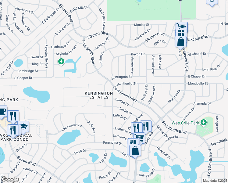 map of restaurants, bars, coffee shops, grocery stores, and more near 1695 April Avenue in Deltona