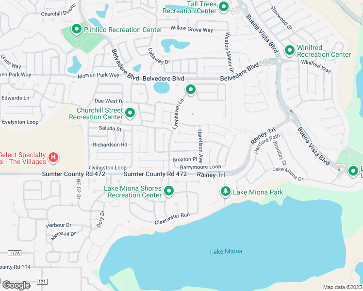map of restaurants, bars, coffee shops, grocery stores, and more near 2195 Lewiston Lane in The Villages