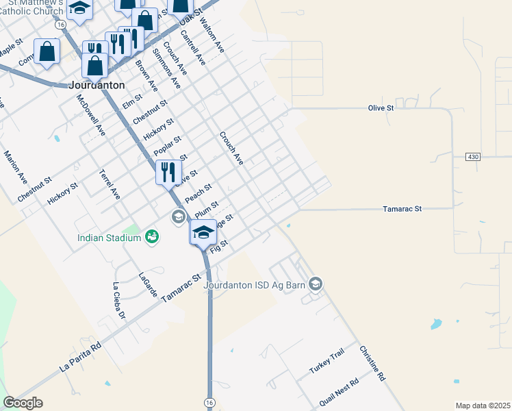 map of restaurants, bars, coffee shops, grocery stores, and more near 911 Fig Street in Jourdanton