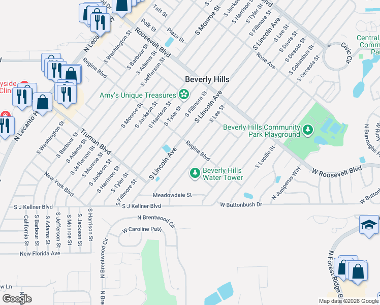 map of restaurants, bars, coffee shops, grocery stores, and more near 206 South Davis Street in Beverly Hills