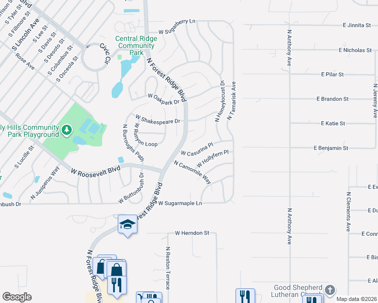map of restaurants, bars, coffee shops, grocery stores, and more near 273 West Casurina Place in Beverly Hills