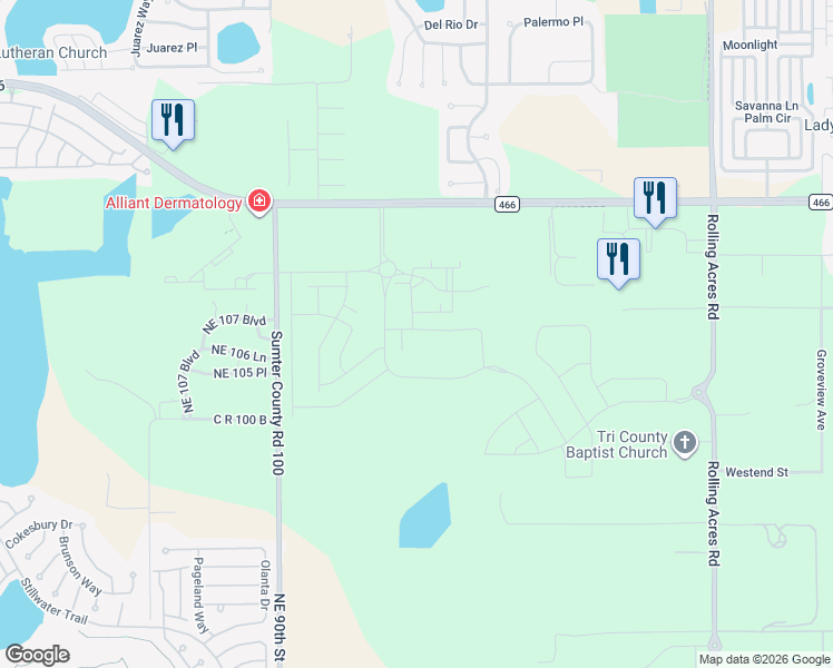 map of restaurants, bars, coffee shops, grocery stores, and more near 10632 Northeast 90th Street in Lady Lake