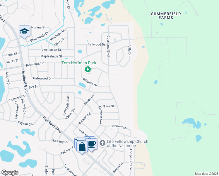 map of restaurants, bars, coffee shops, grocery stores, and more near Courtland Boulevard in Deltona