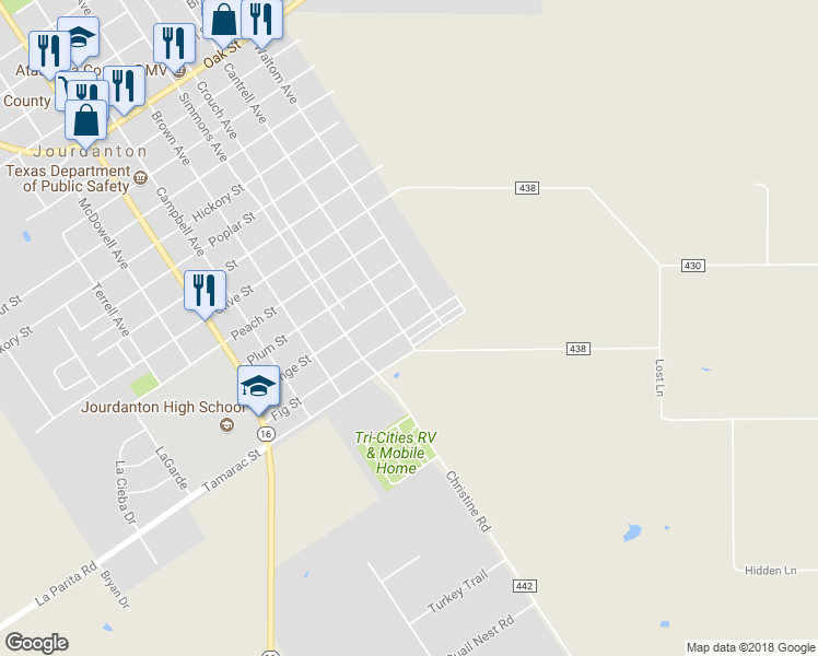 map of restaurants, bars, coffee shops, grocery stores, and more near 1219 Fig Street in Jourdanton